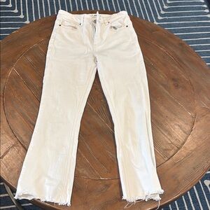 PAIGE Cream Flare Jeans with Frayed Hem